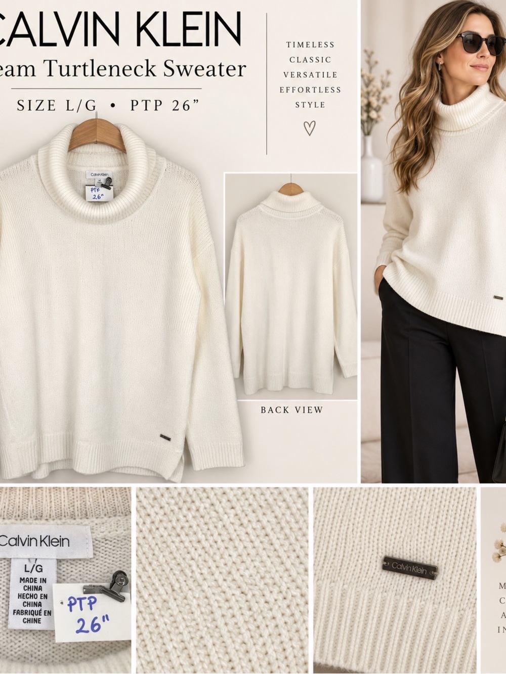 Calvin Klein Cream Cowlneck Turtleneck Sweater